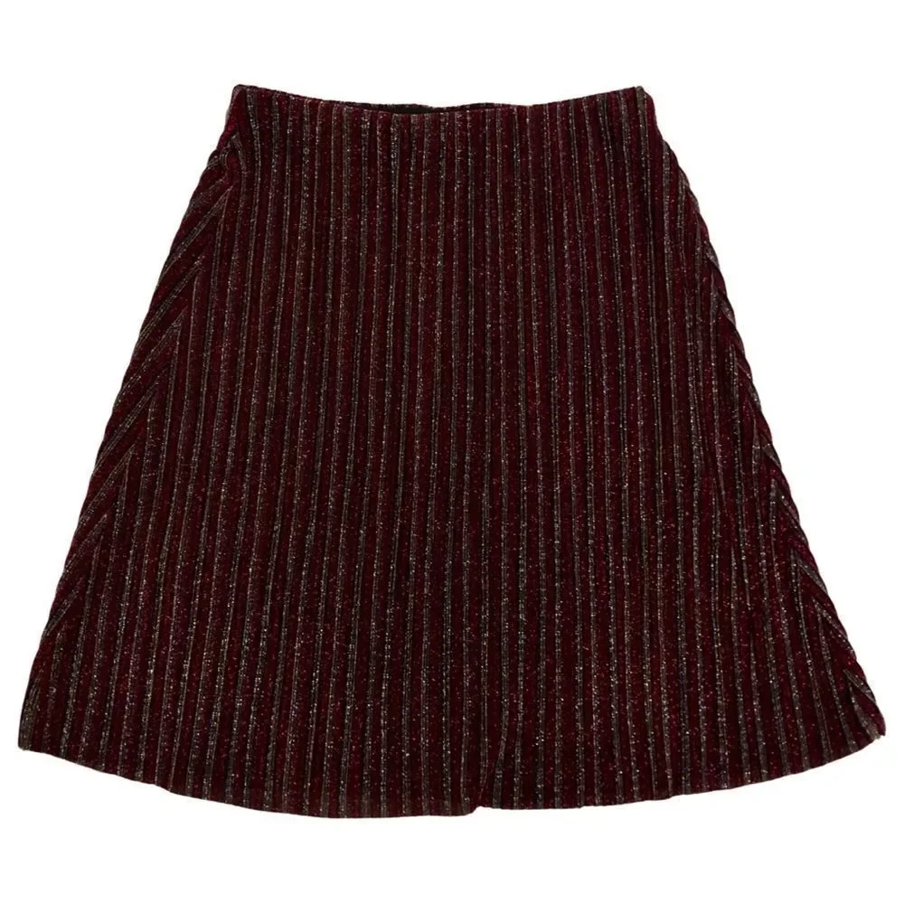 ECI Multicolored Metallic Striped Midi Skirt (L)